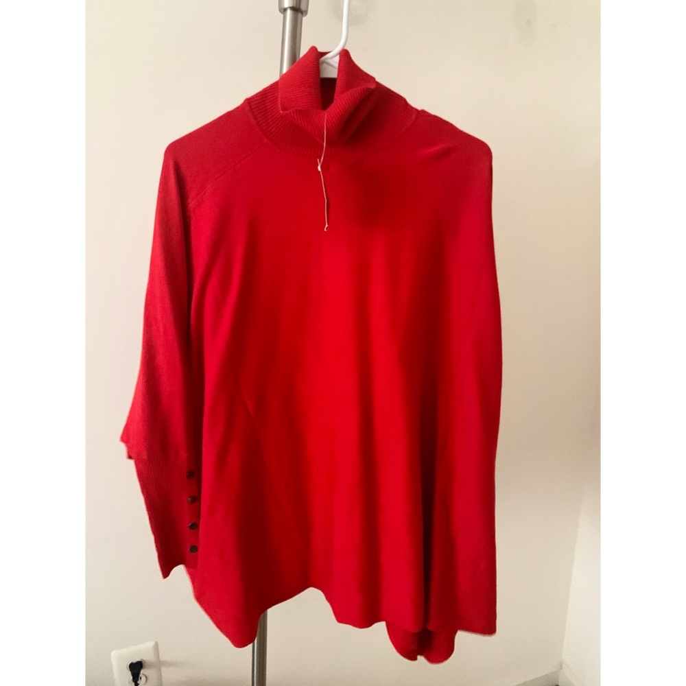 Red Turtleneck Poncho Sweater
